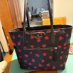 Kate Spade Black and Red Floral Tote Bag